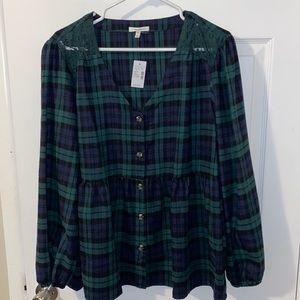NWT Maurices plaid babydoll top